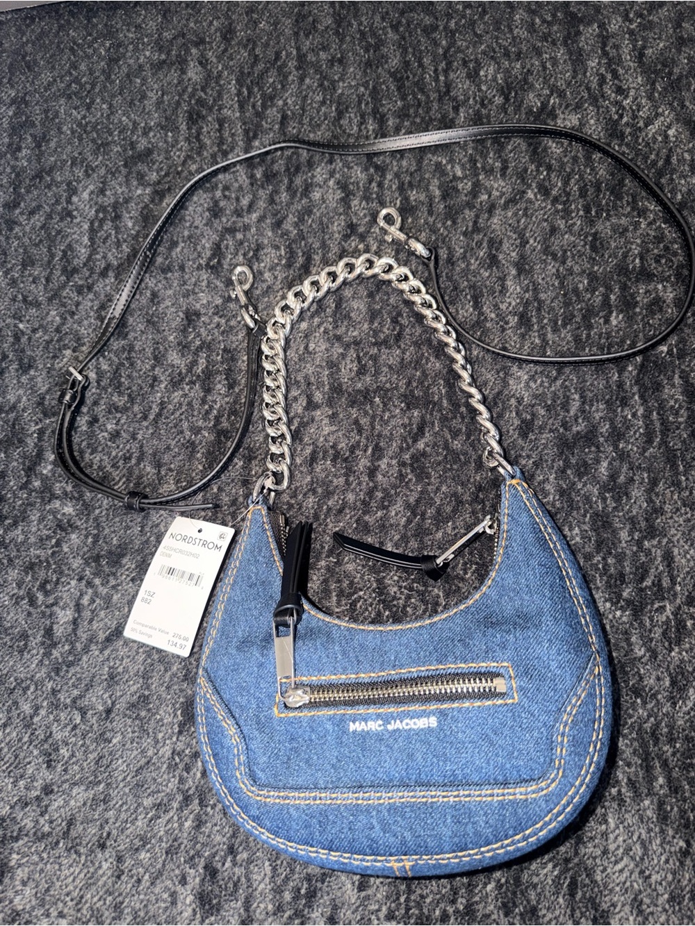 NWT Marc Jacobs Denim Crescent Shoulder Bag with Chain Strap - Picture 2 of 8